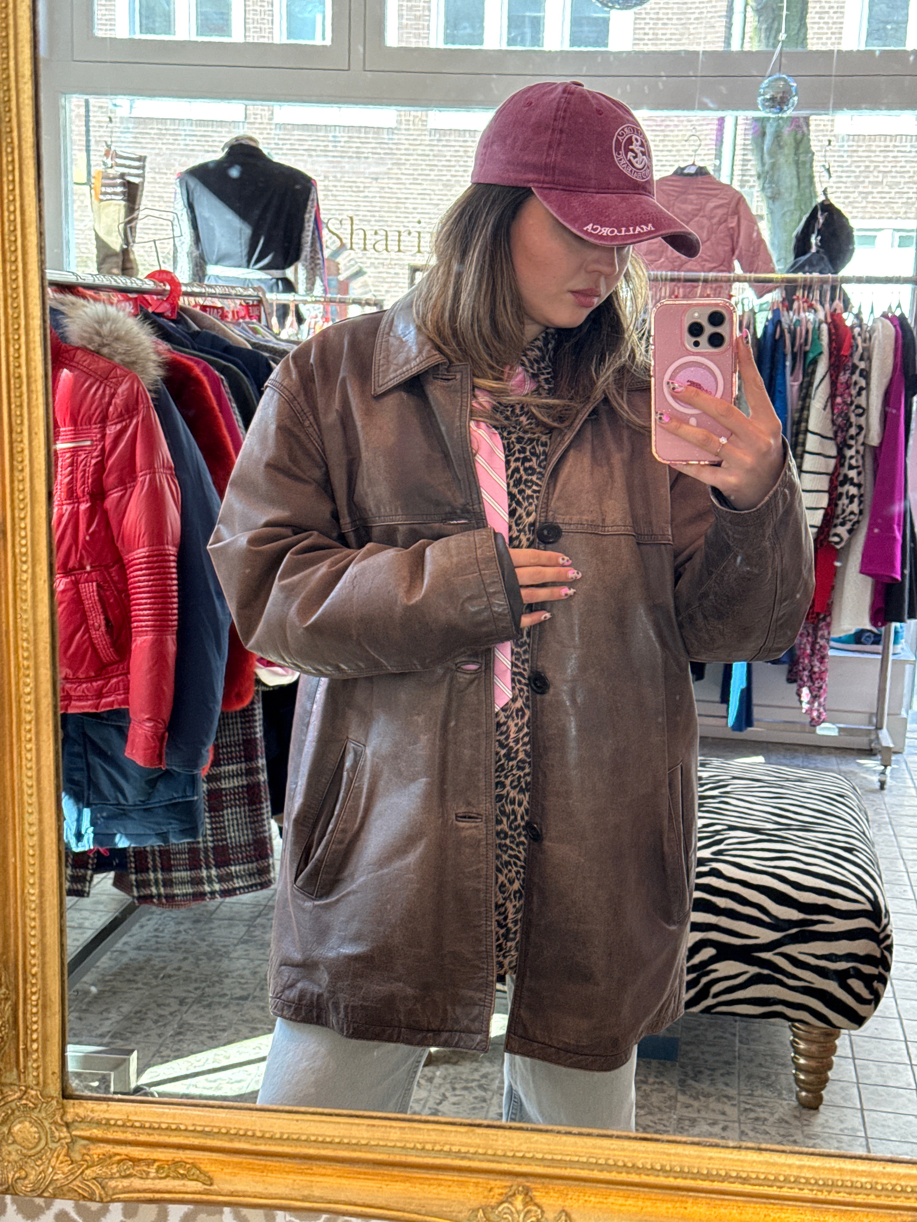 Vintage jas leer maat XL